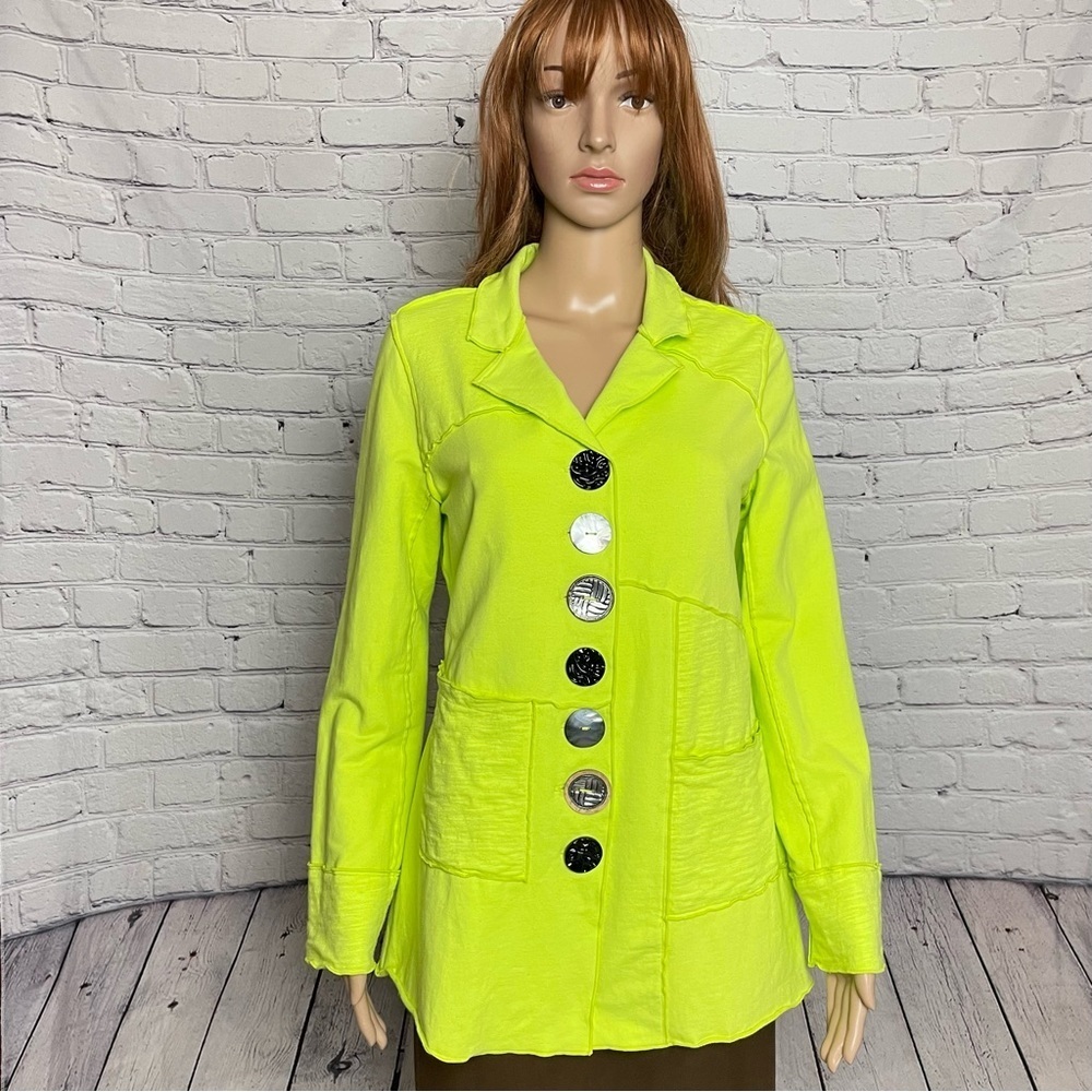 Neon Buddha Yellow Green Mix Buttons Cotton Jacket Size S